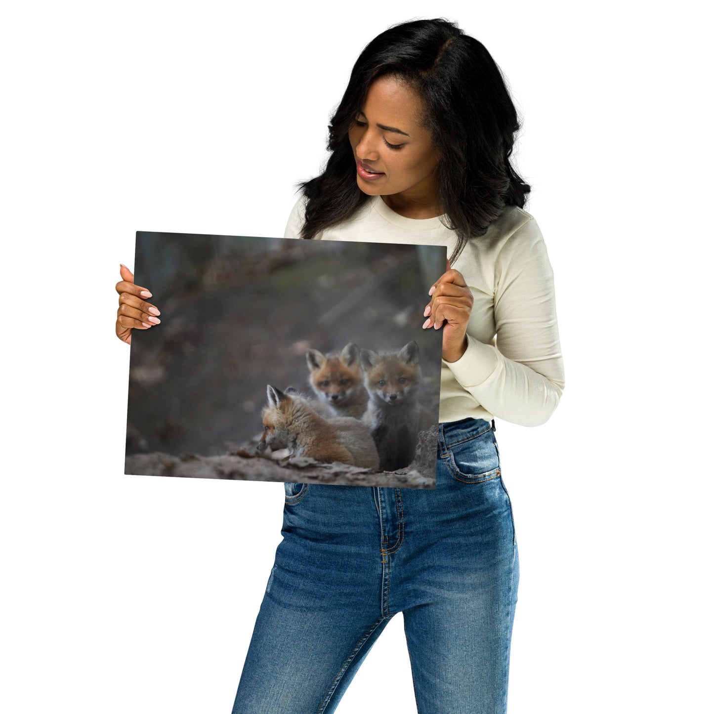 Three Fox Kits (Gaze) Metal Print